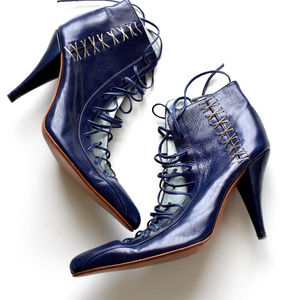 LONTE Handmade Indigo Lace up front Ankle Booties
